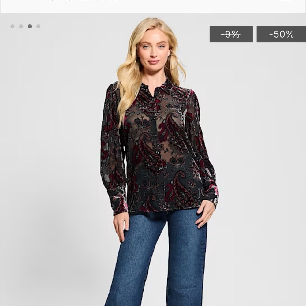 BNWT Guess Paisley Button-Up Blouse XS Black